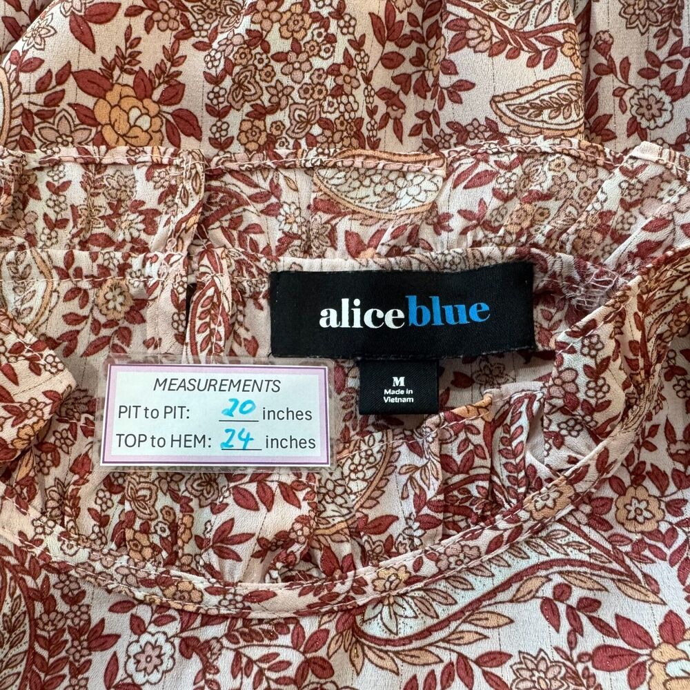 Alice Blue Women Sz M Floral Top Ruffle Crew Neck Cap Sleeves Elastic Waist - Picture 10 of 12